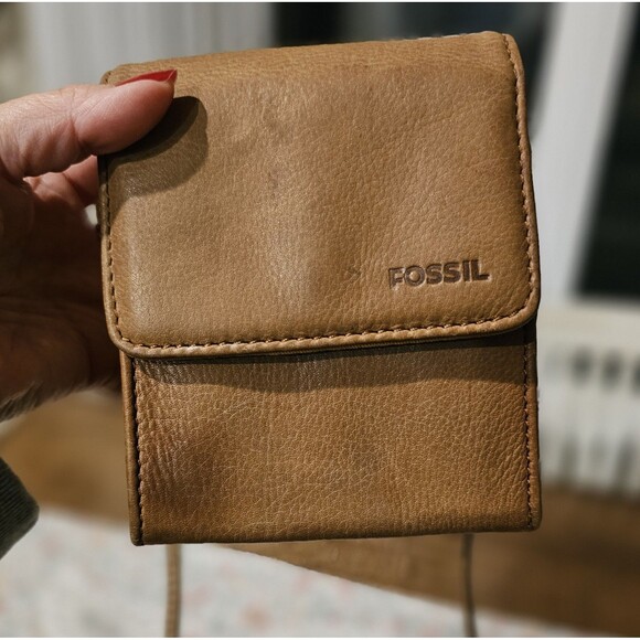 Fossil Brown Leather Crossbody Wallet Clutch Soft Glove Tanned Leather Vintage - Picture 3 of 16